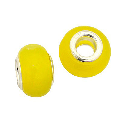 14 MM WITH (5 MM HOLE) LARGE HOLE BEADS - YELLOW - 8 PCS