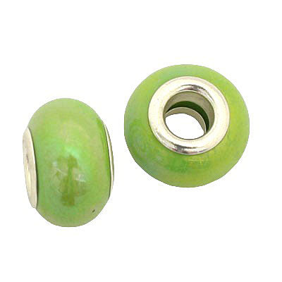 14 MM WITH (5 MM HOLE) LARGE HOLE BEADS - LIGHT GREEN - 8 PCS