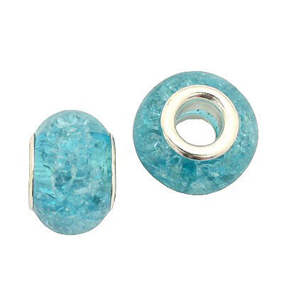 14 MM WITH (5 MM HOLE) LARGE HOLE BEADS - AQUA CRACKLE - 5 PCS