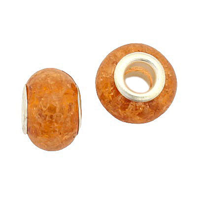 14 MM WITH (5 MM HOLE) LARGE HOLE BEADS - ORANGE CRACKLE - 5 PCS