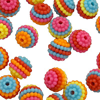 10 MM BUBBLEGUM ROUND BEADS - MIX STRIPE COLOURS -  20 PCS