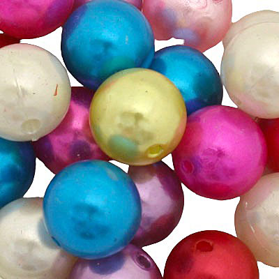 14 MM ROUND PEARL BEADS - MIX COLOURS - 10 PCS