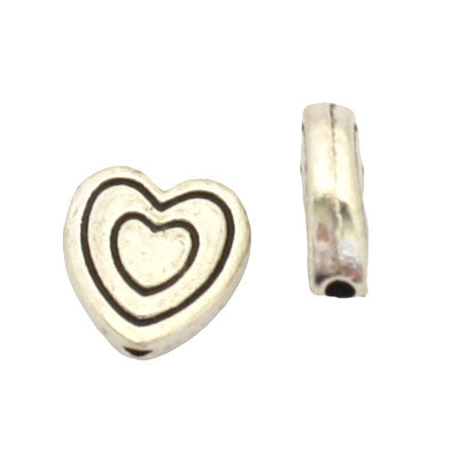 10 MM SILVER HEART BEADS - 10 PCS