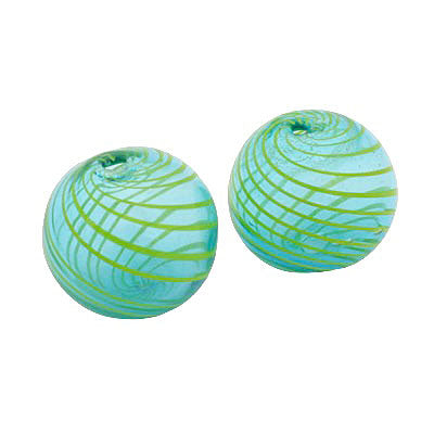 19 MM GLASS HOLLOW ROUND BEAD TEAL - YELLOW - 1 PCS