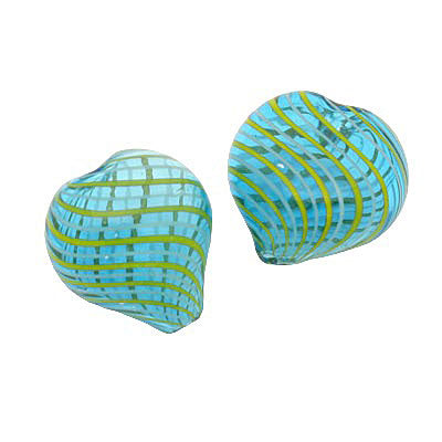 22 MM GLASS HOLLOW HEART BEAD TEAL - YELLOW - 1 PCS