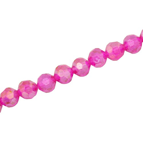 8MM FACETED ROUND CRYSTAL BEADS - APPROX 72/PCS  - HOT PINK AB