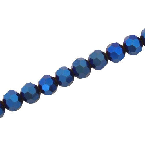 8MM FACETED ROUND CRYSTAL BEADS - APPROX 72/PCS  - METALLIC BLUE