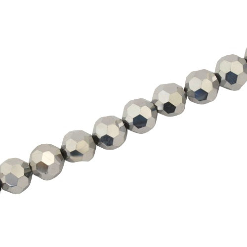 8MM FACETED ROUND CRYSTAL BEADS - APPROX 72/PCS  - METALLIC SILVER