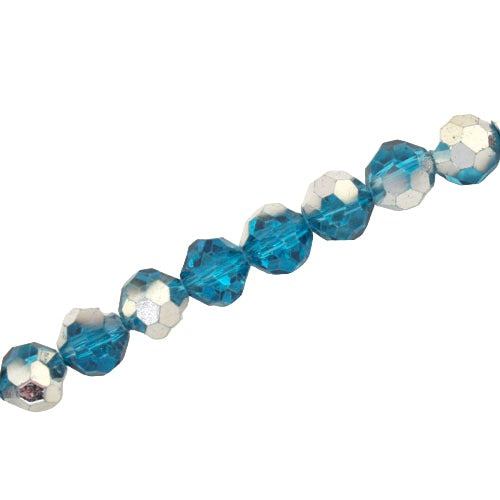 8MM FACETED ROUND CRYSTAL BEADS - APPROX 72/PCS  - AQUA METALLIC SILVER