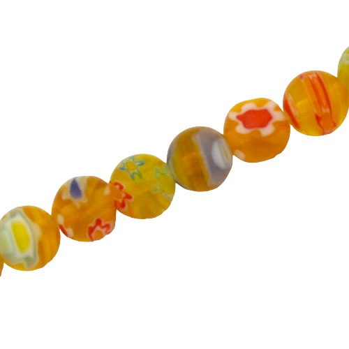 6 MM  ROUND GLASS MILLEFIORI BEADS YELLOW - 65 PCS