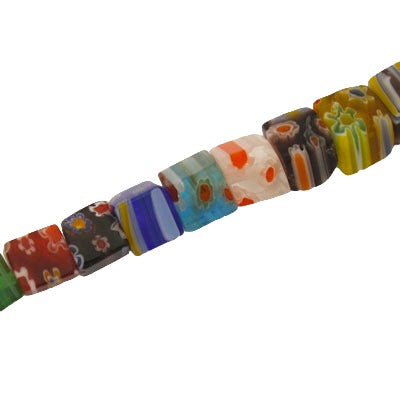 6 MM CUBE GLASS MILLEFIORI BEADS MIX COLOURS - APPROX 65 PCS