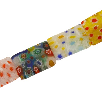 18 X 12 MM RECTANGLE GLASS MILLEFIORI BEADS MIX COLOURS - APPROX 22 PCS