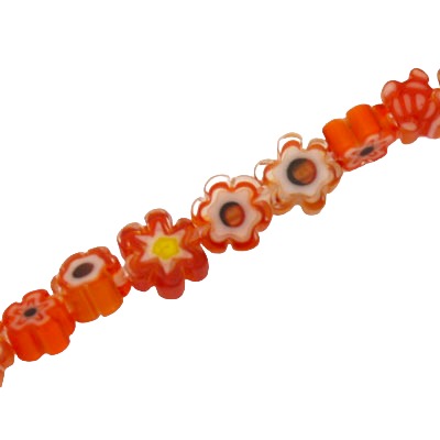6 MM FLOWER GLASS MILLEFIORI BEADS ORANGE - APPROX 70 PCS