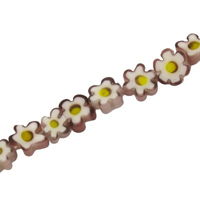 6 MM FLOWER GLASS MILLEFIORI BEADS PLUM - APPROX 70 PCS