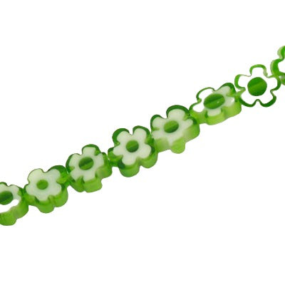 6 MM FLOWER GLASS MILLEFIORI BEADS GREEN - APPROX 70 PCS