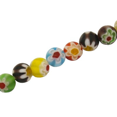 6 MM ROUND GLASS MILLEFIORI BEADS MIX COLOURS - APPROX 64 PCS