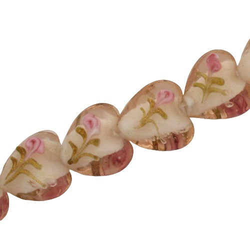 15 MM GLASS HEART BEADS LIGHT PINK - 25 PCS