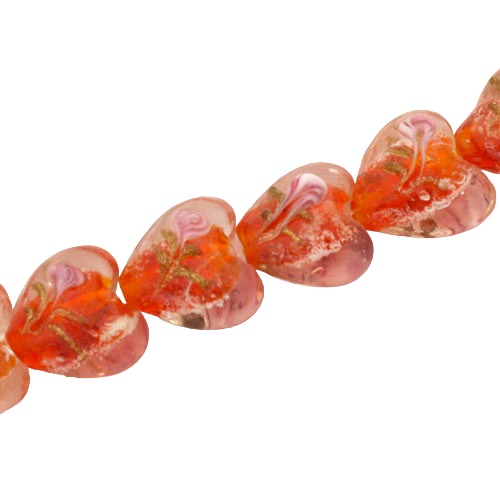 15 MM GLASS HEART BEADS RED - 25 PCS
