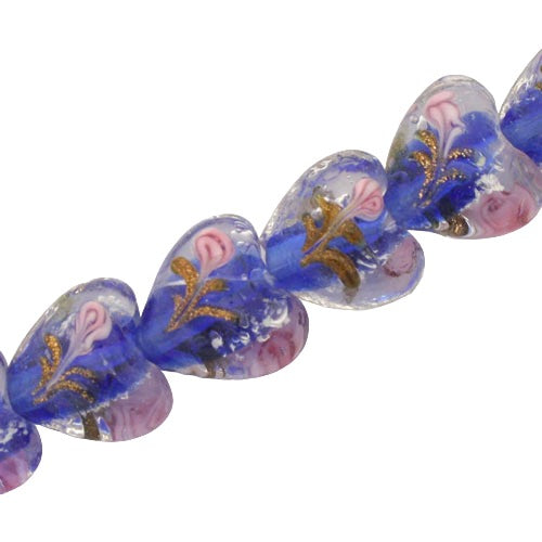 15 MM GLASS HEART BEADS ROYAL BLUE - 25 PCS