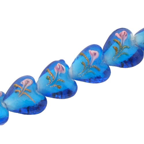 15 MM GLASS HEART BEADS AQUA - 25 PCS