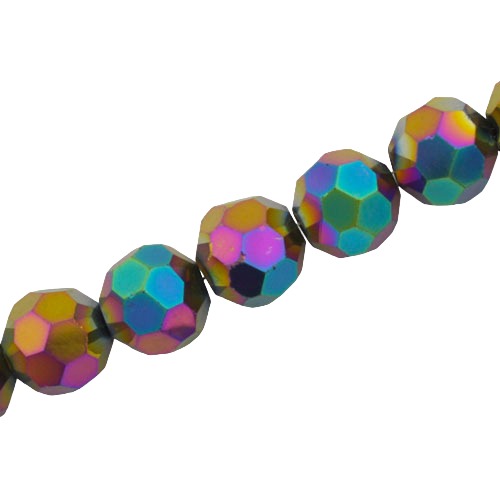 12 MM FACETED ROUND CRYSTAL BEADS APPROX 50/PCS - METALLIC RAINBOW