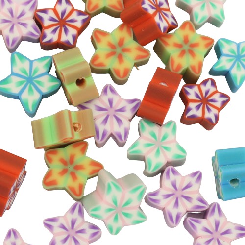 10 MM POLYMER CLAY STAR BEADS MIX COLOURS - APPROX 30 PCS