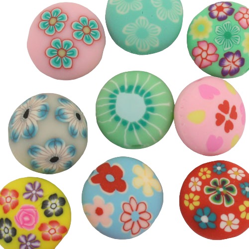 12 MM POLYMER CLAY RONDELLE BEADS MIX COLOURS - 10 PCS