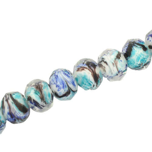 12 X 9 MM GLASS RONDELLE BEADS AQUA/BLUE/BLK/WHT - 45 PCS