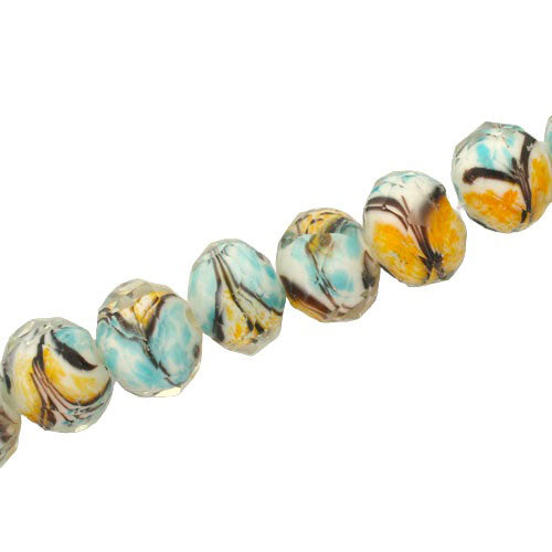 12 X 9 MM GLASS RONDELLE BEADS AQUA/ORG/BLK/WHT - 45 PCS