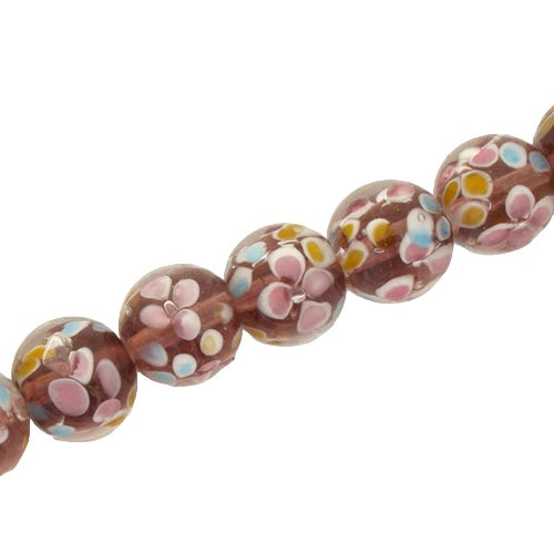 12 MM ROUND GLASS LAMPWORK BEADS PLUM - 25 PCS