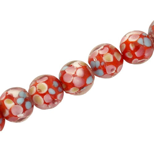 12 MM ROUND GLASS LAMPWORK BEADS RED - 25 PCS