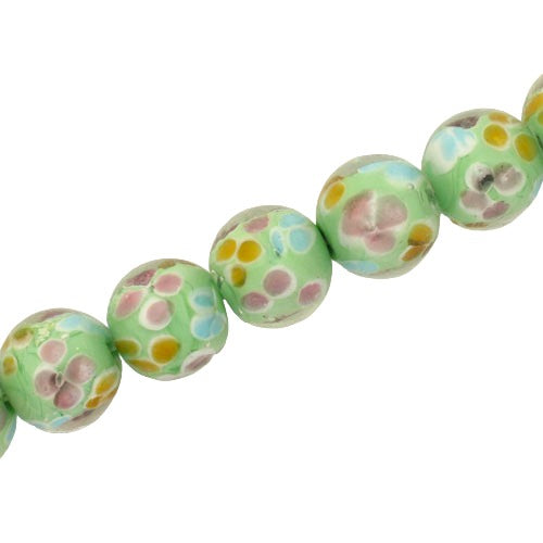 12 MM ROUND GLASS LAMPWORK BEADS GREEN - 25 PCS