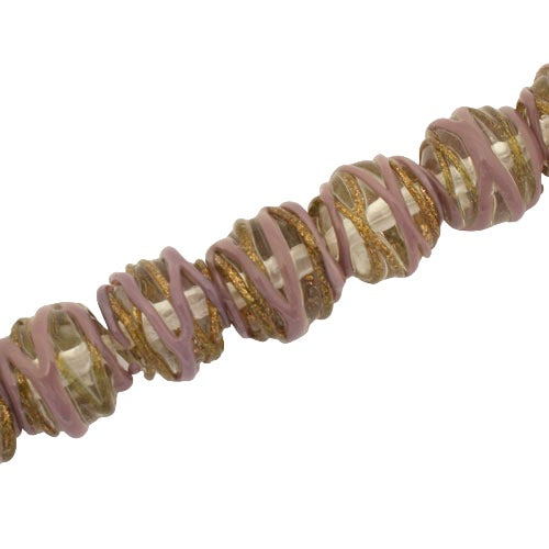 12 MM ROUND GLASS BEADS CLEAR WITH PURPLE COPPER - 25 PCS