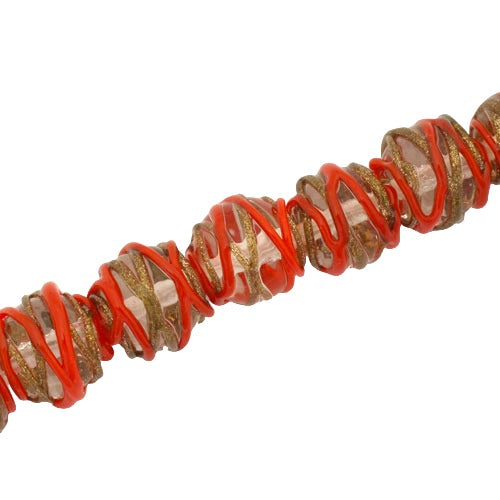 12 MM ROUND GLASS BEADS CLEAR WITH RED COPPER - 25 PCS