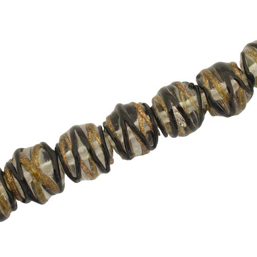 12 MM ROUND GLASS BEADS CLEAR WITH BLACK COPPER - 25 PCS