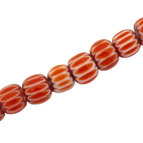 6 MM GLASS BEADS WHITE/RED- APPROX 65 PCS