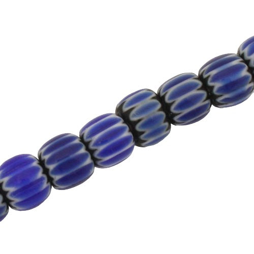 6 MM GLASS BEADS WHITE/ROYAL BLUE - APPROX 65 PCS