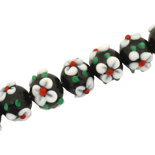 12 MM GLASS LAMPWORK BEADS BLACK - 30 PCS