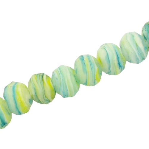 8 X 6 MM FACETED RONDELLE WHITE WITH YELLOW AQUA SWIRL - 60 PCS