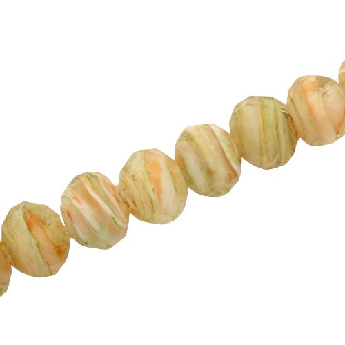 12 X 9 MM GLASS RONDELLE BEADS WHT/ORG/GRN - 45 PCS