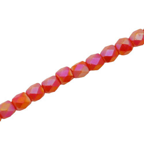 4 MM FACETED CRYSTAL BEADS RED AB - APPROX 100 PCS