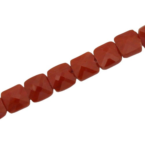 6 MM FLAT SQUARE GLASS BEADS RED - 100 PCS