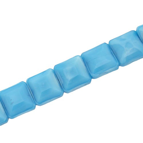 12 MM FLAT SQUARE GLASS BEADS AQUA - 50 PCS