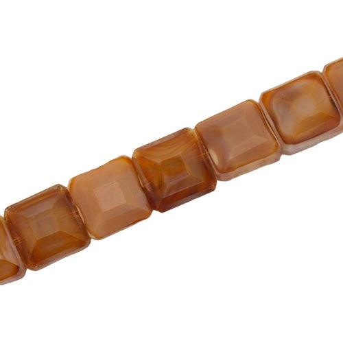 12 MM FLAT SQUARE GLASS BEADS CARAMEL - 50 PCS