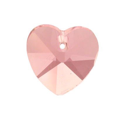 14 MM TOP DRILLED CRYSTAL HEART BEADS PINK - 5 PCS