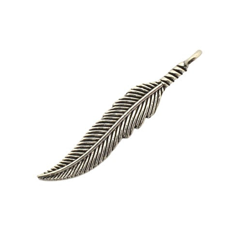 FEATHER CHARM 37 X 7 MM SILVER - 15 PCS