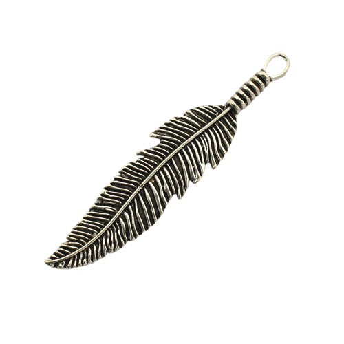 FEATHER CHARM 64 X 13 MM SILVER - 5 PCS