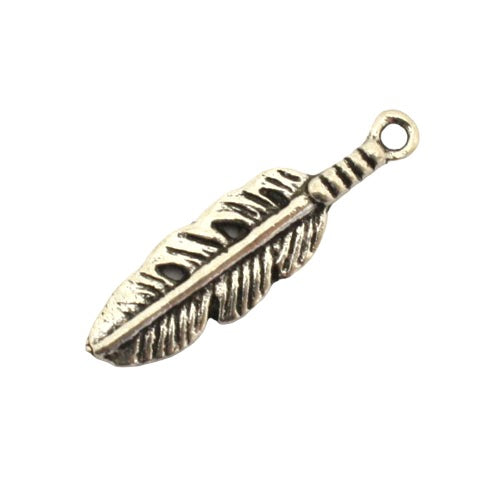 FEATHER CHARM 29 X 8 MM SILVER - 10 PCS