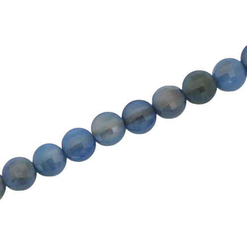 AGATE 8 MM FACETED FLAT ROUND BEADS BLUE - APPROX 47 PCS