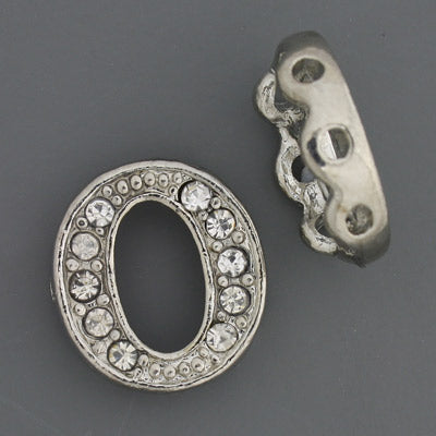 18 x 16 mm Silver with Clear Rhinestone 3 Hole Spacer Bead - 1 pc